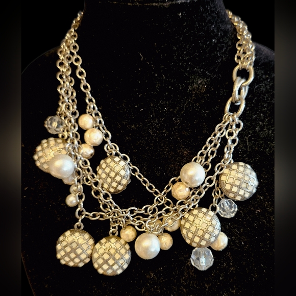 Vintage St John Knits Pearl & Flash Opal Charms Multistrand Necklace - Picture 3 of 5